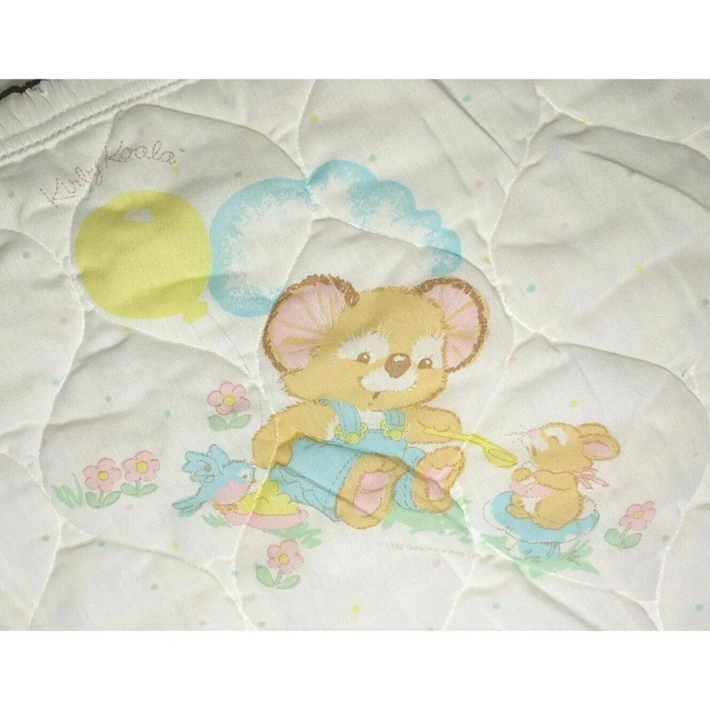 Vtg Kirby Koala Curity Quilted Baby Crib Blanket White Pastel 32x42‎ Lovey HTF